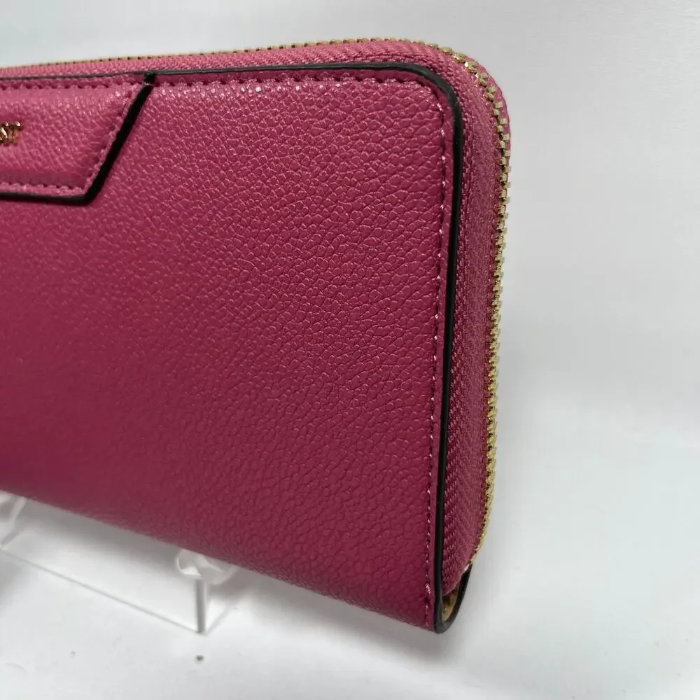 NINE WEST Wallet Accordion Zip Around Leather Card Coin Purse Rouge Pink NEW
